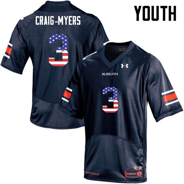 Auburn Tigers Youth Nate Craig-Myers #3 Navy Under Armour Stitched College USA Flag Fashion NCAA Authentic Football Jersey IIY4674HV